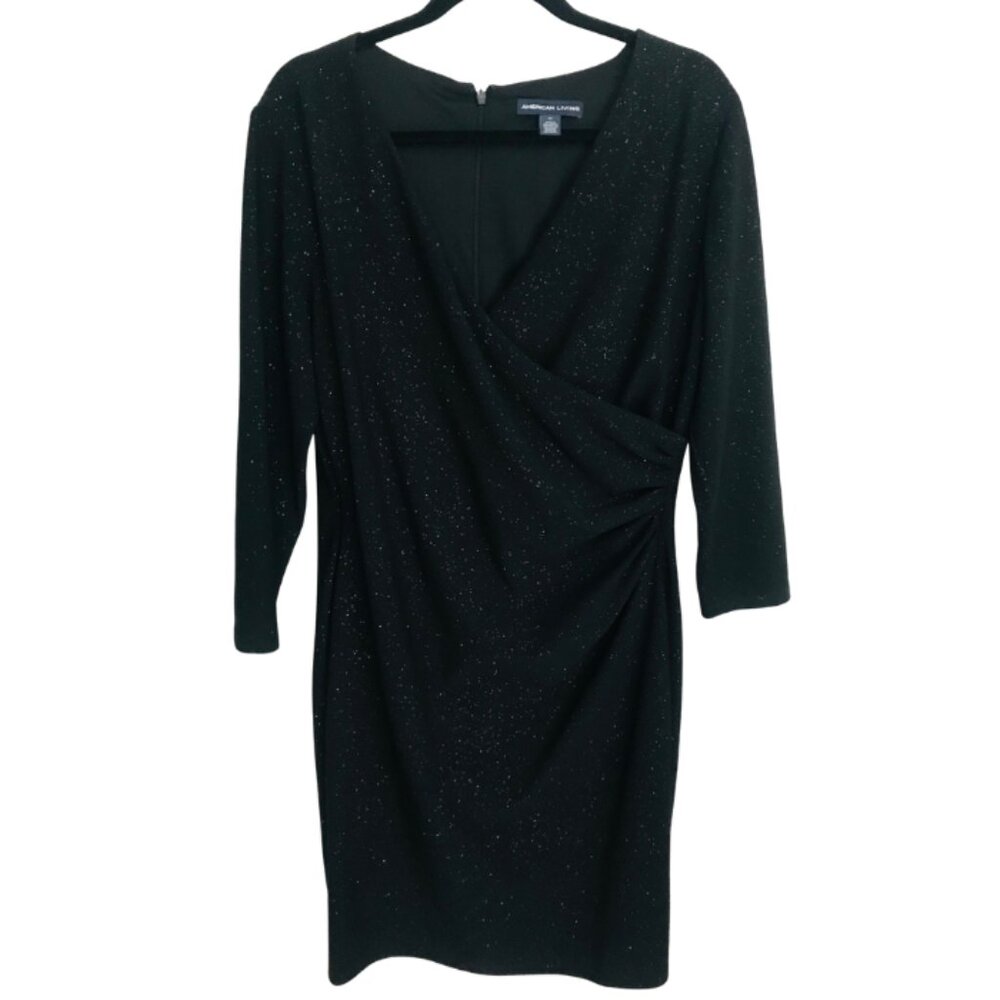 American Living Women’s Black Sparkle Faux Wrap Dress Size 14 NWT - Picture 2 of 6